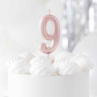 Svetleča tortna svečka rožnato zlata številka 9