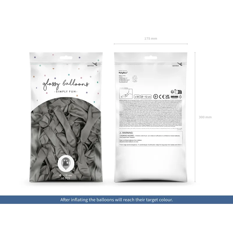 Fényes sötétszürke lufik 12 cm – 50 db ünnepléshez és dekorációhoz
