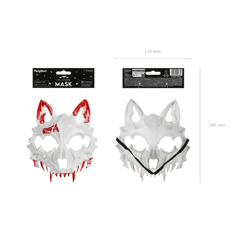 Krvavá vlčí maska bílá a červená 17x20 cm – hororová kostýmová maska