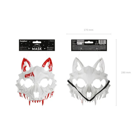 Maska krvavega volka za obraz, bela z rdečo, 17 × 20 cm – grozljiva dekoracija
