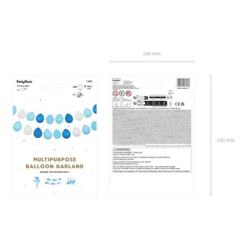 Ghirlandă albastră din baloane 3‑în‑1 – 20 baloane și panglică de 25 m