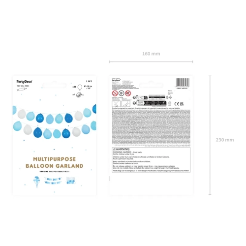 Ghirlandă albastră din baloane 3‑în‑1 – 20 baloane și panglică de 25 m