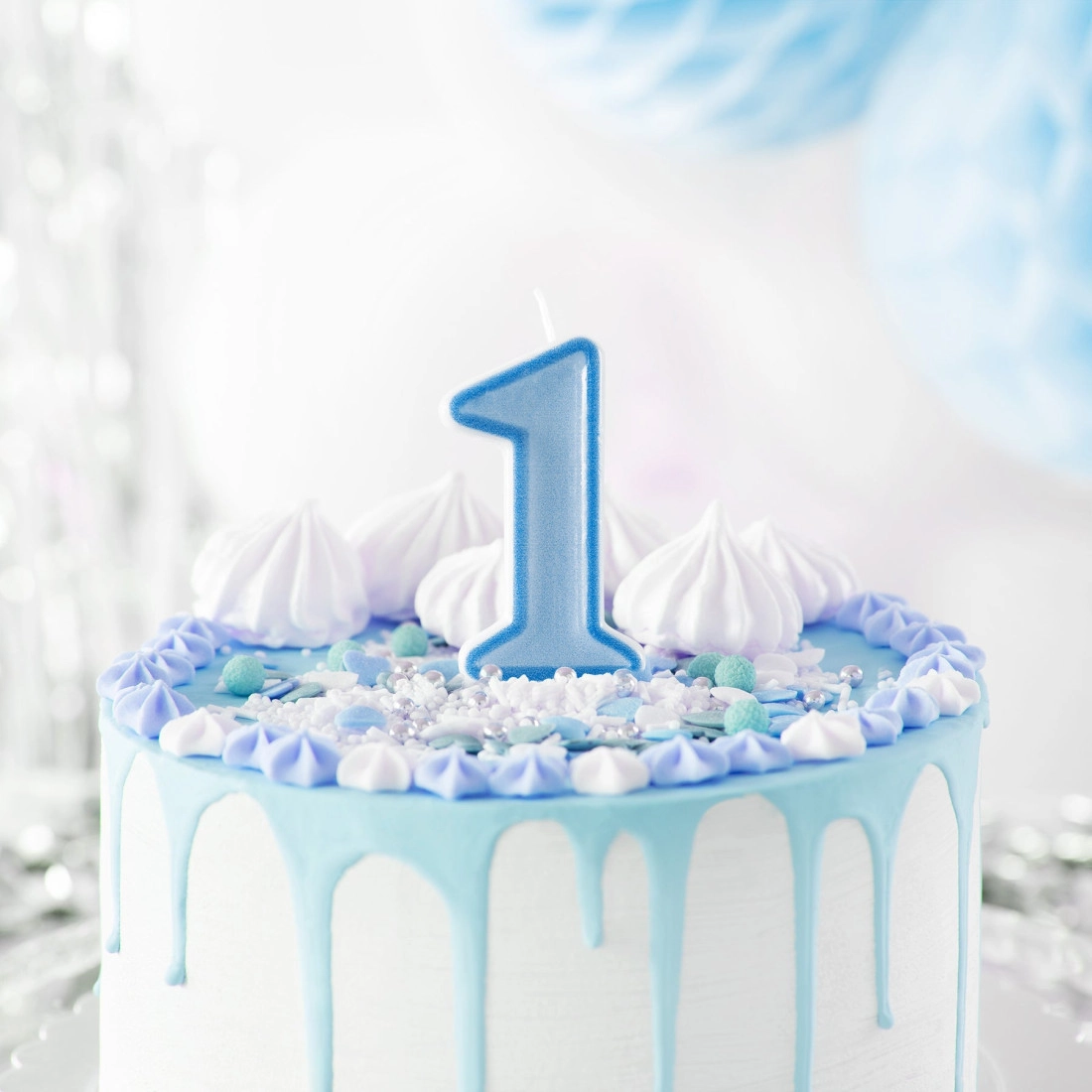 Lumânare de aniversare albastră cifră 1 cu contur