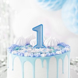 Modra rojstnodnevna sveča številka 1 z obrobo