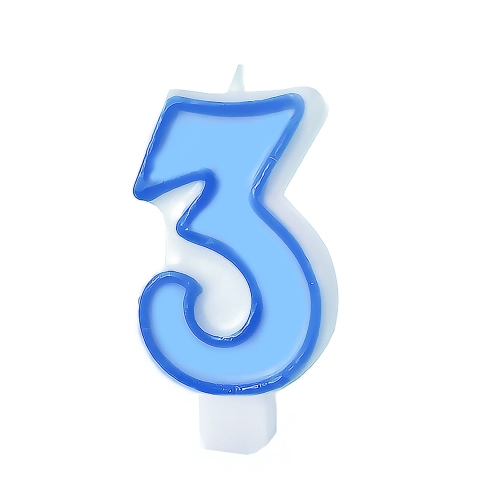 Modrá narozeninová svíčka číslo 3 s lemováním