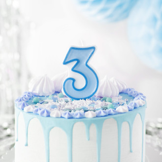 Modra rojstnodnevna sveča številka 3 z obrobo