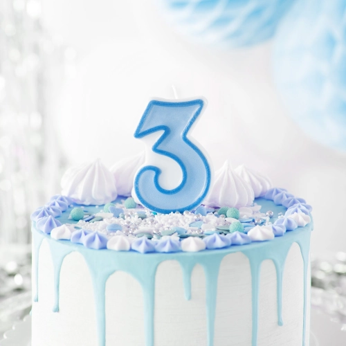 Kék születésnapi gyertya 3-as szám fehér szegéllyel