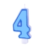 Lumânare de aniversare albastră, cifra 4, cu contur