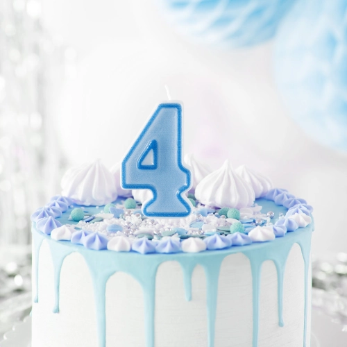 Kék születésnapi gyertya 4-es szám arany szegéllyel