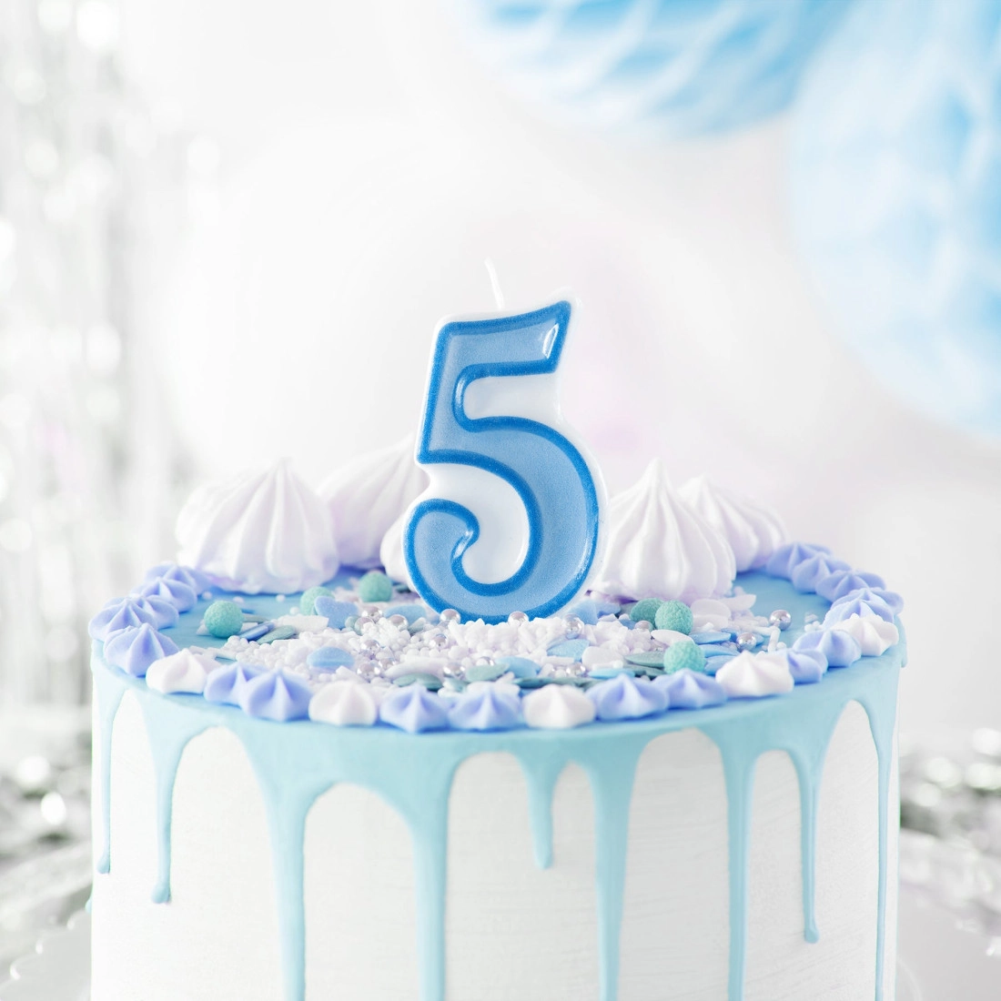 Lumânare aniversară albastră numărul 5 cu contur