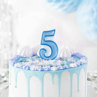 Modra rojstnodnevna sveča številka 5 z obrobo