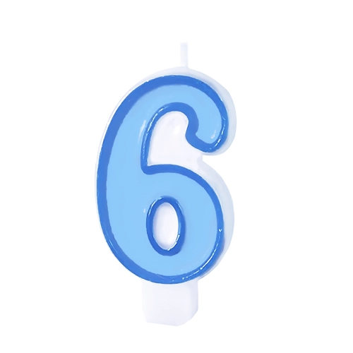 Kék születésnapi gyertya 6-os szám aranyszegéllyel