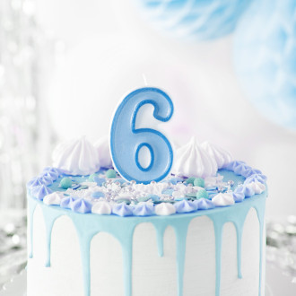 Modra rojstnodnevna sveča številka 6 z obrobo
