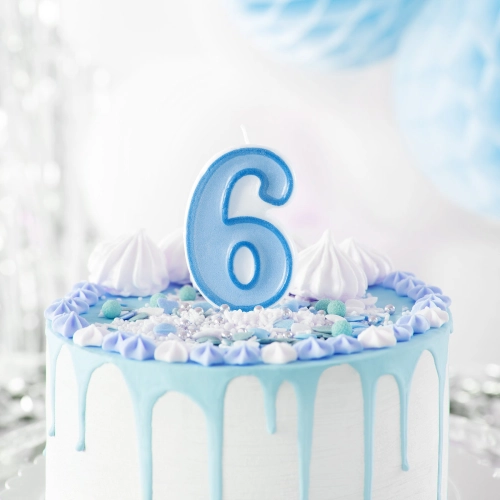 Kék születésnapi gyertya 6-os szám aranyszegéllyel