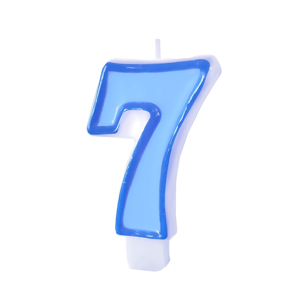 Lumânare albastră pentru aniversare, cifra 7, cu contur