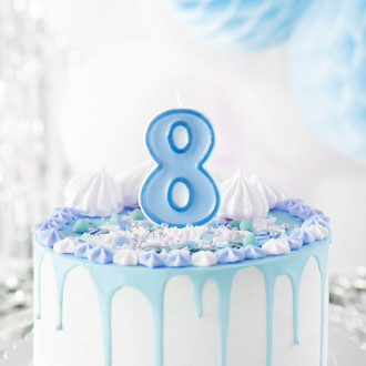 Modra rojstnodnevna sveča številka 8 z obrobo