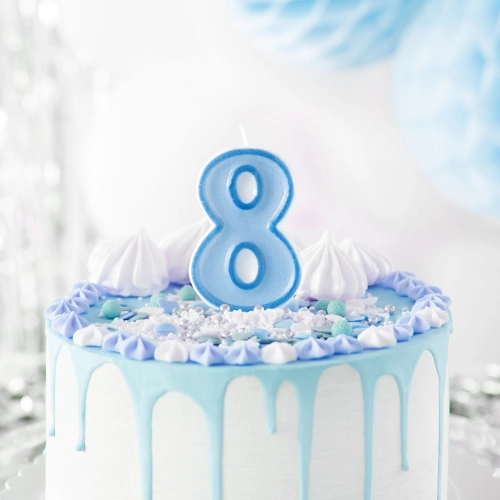 Kék születésnapi gyertya 8-as szám arany szegéllyel