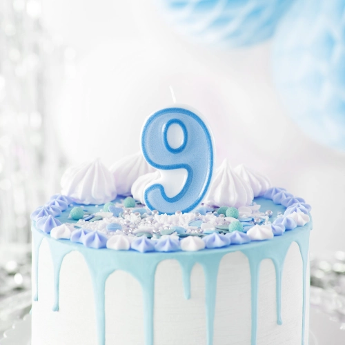 Kék születésnapi gyertya 9-es szám arany szegéllyel