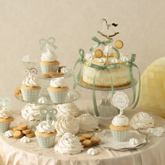 Muffin set Oh Baby – zeleni košarice in dekoracije za baby shower, 6 kosov