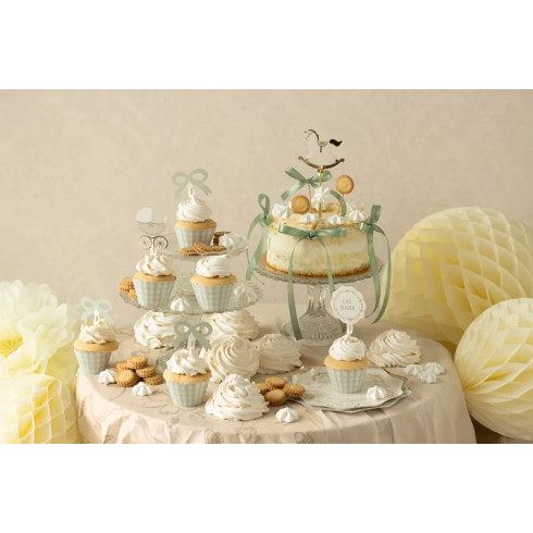 Muffin set Oh Baby – zeleni košarice in dekoracije za baby shower, 6 kosov
