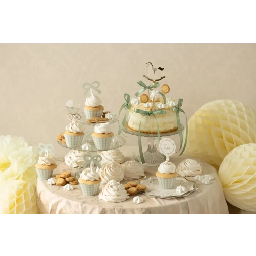 Set pentru brioșe Oh Baby – coșulețe verzi și decorațiuni pentru baby shower, 6 buc.