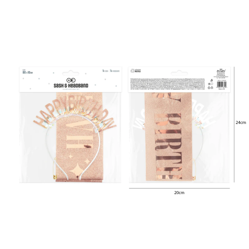 Set eșarfă aniversară și bentiță Happy Birthday rose gold