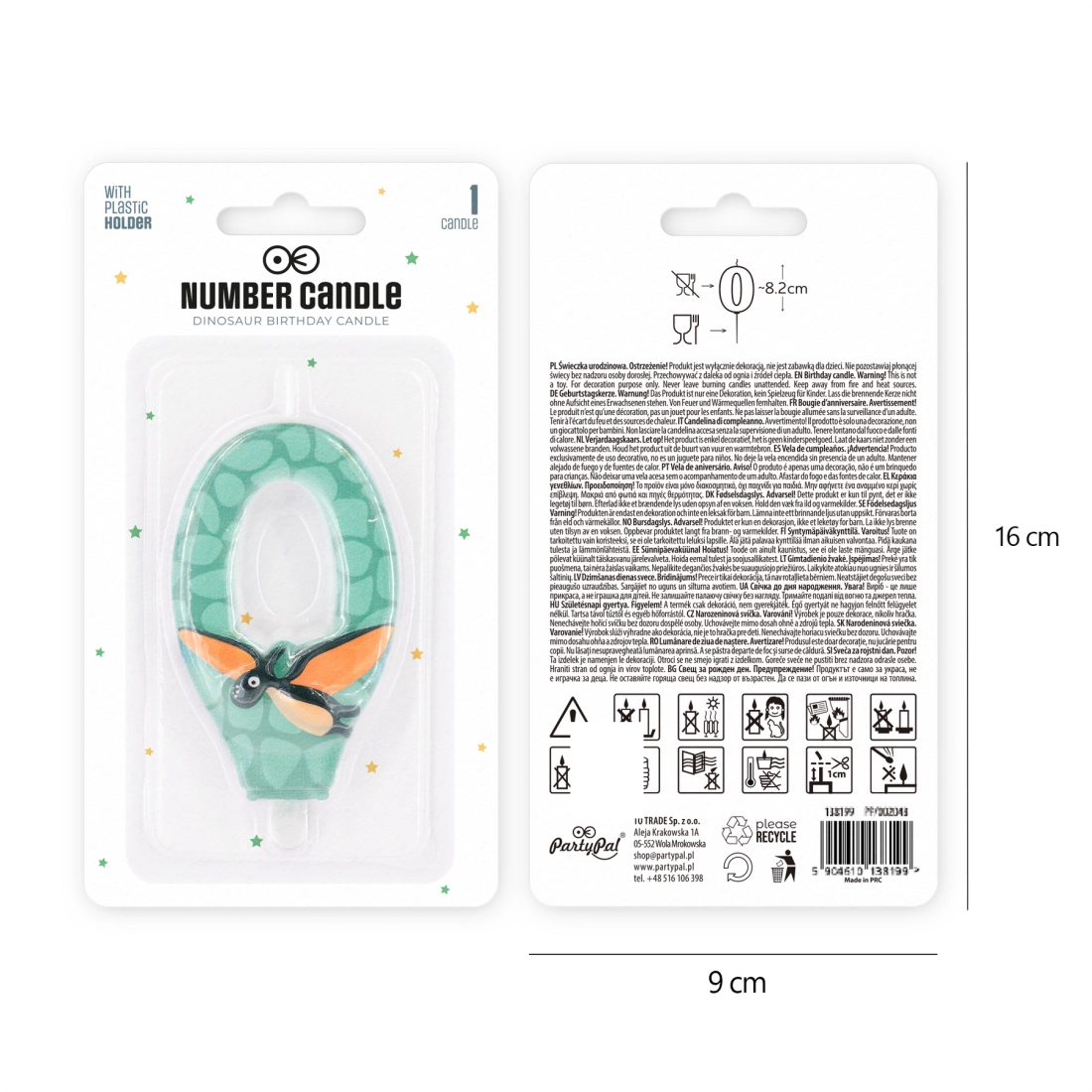Szülinapi gyertya dinoszaurusz, 0-s szám, 8 cm