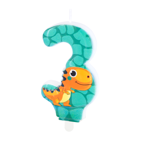 Narodeninová sviečka dinosaurus číslo 3, 8 cm Narodeninová sviečka dinosaurus číslo 3, 8 cm