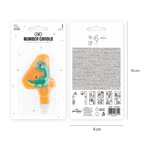 Szülinapi gyertya dinoszaurusz, 4-es szám, 8 cm Szülinapi gyertya dinoszaurusz, 4-es szám, 8 cm