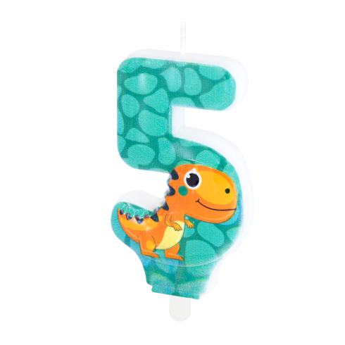 Dínó születésnapi gyertya, 5-ös szám, 8 cm Dínó születésnapi gyertya, 5-ös szám, 8 cm