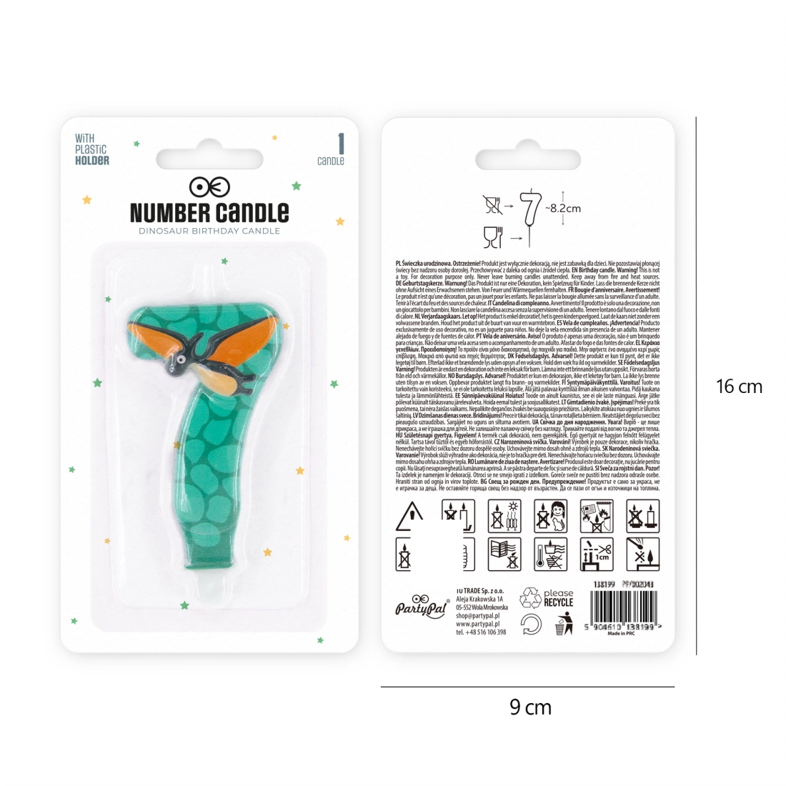 Szülinapi dinoszauruszos gyertya, 7-es szám, 8 cm