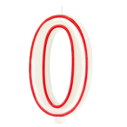 Narodeninová sviečka v tvare čísla 0 – červené lemovanie, XL 13 cm Narodeninová sviečka v tvare čísla 0 – červené lemovanie, XL 13 cm
