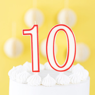 Rojstnodnevna sveča v obliki števila 0 – rdeč rob, 13 cm