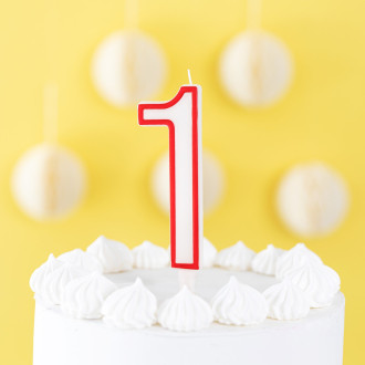 Rojstnodnevna sveča v obliki števila 1 – rdeč rob, 13 cm