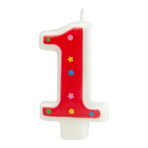 Lumânare aniversară în formă de cifră 1 – contur roșu, steluțe colorate