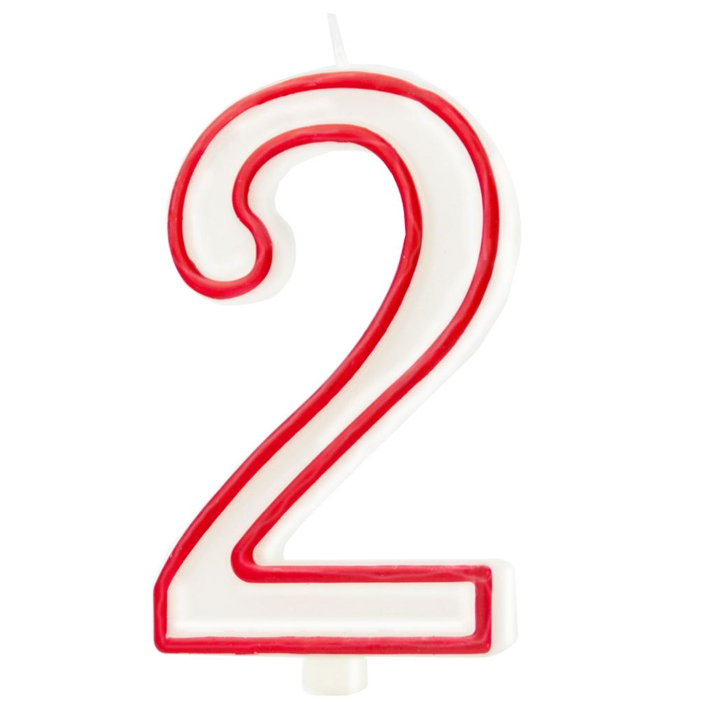 Lumânare aniversară în formă de cifră 2 – contur roșu, XL 13 cm