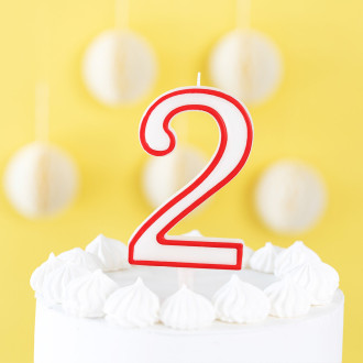 Rojstnodnevna sveča v obliki števila 2 – rdeč rob, 13 cm