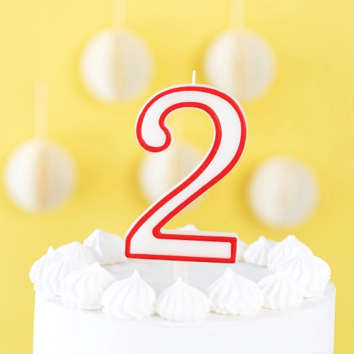 Lumânare aniversară în formă de cifră 2 – contur roșu, XL 13 cm