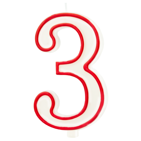 Szülinapi gyertya 3-as szám formában – piros szegéllyel, XL 13 cm Szülinapi gyertya 3-as szám formában – piros szegéllyel, XL 13 cm