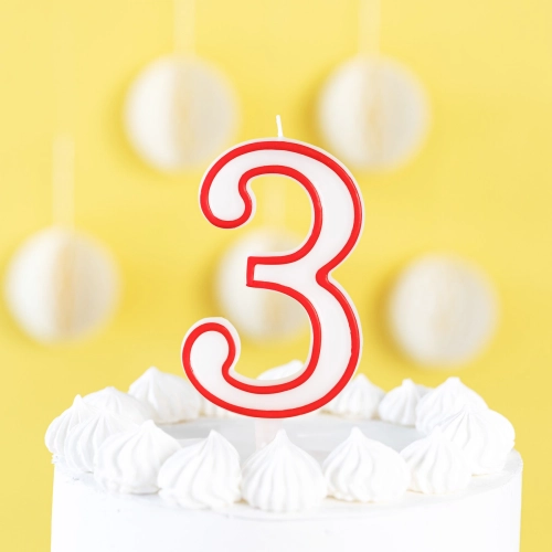 Lumânare de aniversare în formă de cifră 3 – contur roșu, XL 13 cm