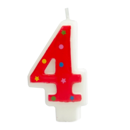 Lumânare de aniversare în formă de cifra 4 – contur roșu, steluțe colorate