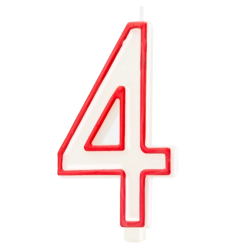 Lumânare de aniversare în formă de cifră 4 – contur roșu, XL 13 cm