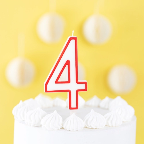 Lumânare de aniversare în formă de cifră 4 – contur roșu, XL 13 cm