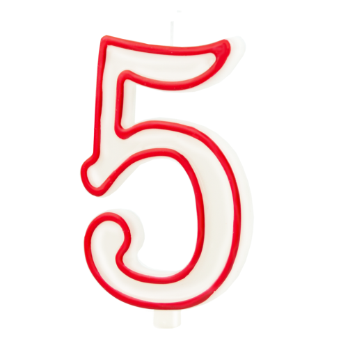 Szülinapi gyertya 5-ös szám formában – piros szegéllyel, XL 13 cm Szülinapi gyertya 5-ös szám formában – piros szegéllyel, XL 13 cm