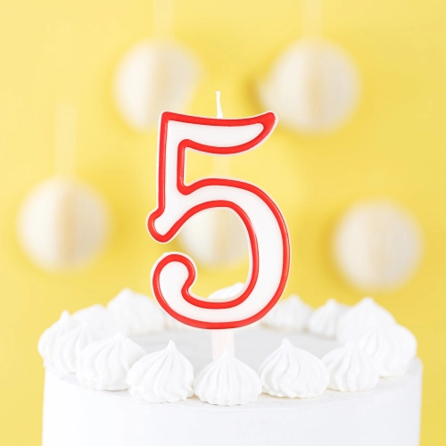 Lumânare aniversară în formă de cifra 5 – contur roșu, XL 13 cm