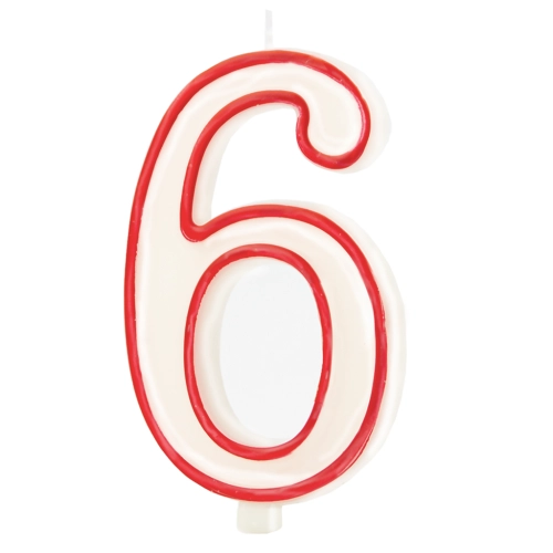 Lumânare aniversară în formă de cifră 6 – contur roșu, XL 13 cm