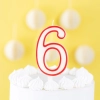 Lumânare aniversară în formă de cifră 6 – contur roșu, XL 13 cm