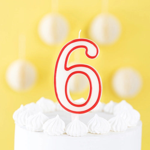 Lumânare aniversară în formă de cifră 6 – contur roșu, XL 13 cm