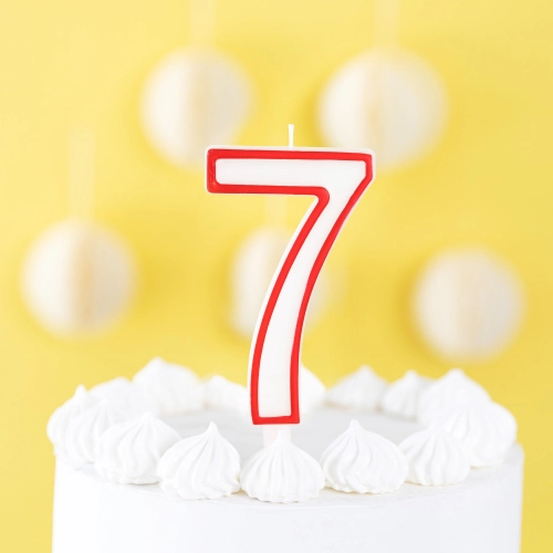 Lumânare aniversară în formă de cifră 7 – contur roșu, XL 13 cm
