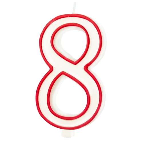 Lumânare aniversară în formă de cifră 8 – contur roșu, XL 13 cm